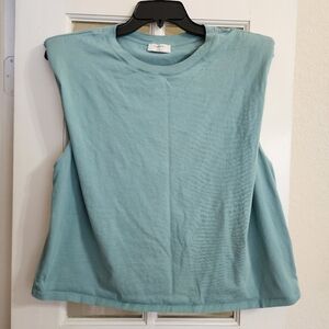 Babaton Aritzia Teal Shoulder Pad Tank Structured Cotton Top 1X Plus Size